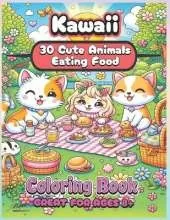 Kawaii Coloring Book Cute Animals Eating Food