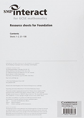 SMP Interact for GCSE Mathematics Resource Sheets for Foundation