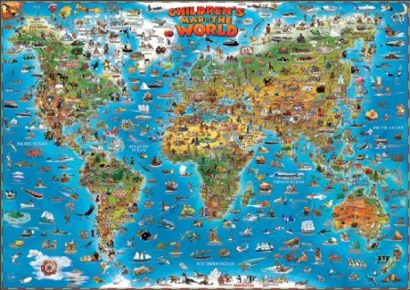 World children's map laminated with hanging strips