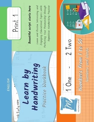 Handwriting Practice Workbook - Numbers from 1 to 50 - Words and Numbers - Print, Level 1: Learn by Handwriting - Children and Adults - N150P1LE