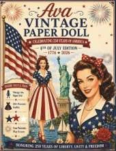 Ava Vintage Paper Doll: Celebrating America's 250th Birthday with Vintage Patriotic Fashion & Play Scenes