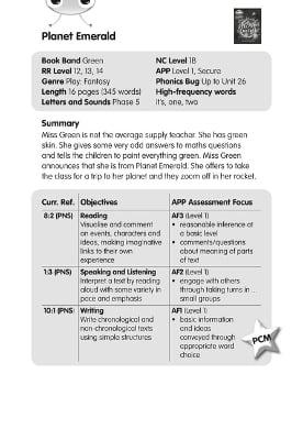 BC JD Plays Green/1B Planet Emerald Guided Reading Card