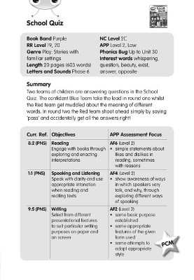 BC JD Plays Purple/2C The School Quiz Guided Reading Card