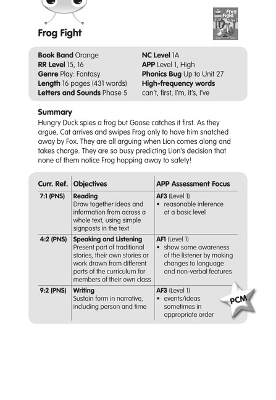 BC JD Plays Orange/1A Frog Fight Guided Reading Card