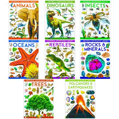 Universal Knowledge Library Animals and Nature 8 Volumes Book Collection Set: (Animals, Dinosaurs, Insects, Oceans, Reptiles, Rocks & Minerals, Trees, Volcanoes & Earthquakes)