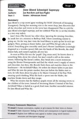 Literacy World Comets Stage 1: Blond Schoolgirl Superspy Guided Reading Card Framework Ed