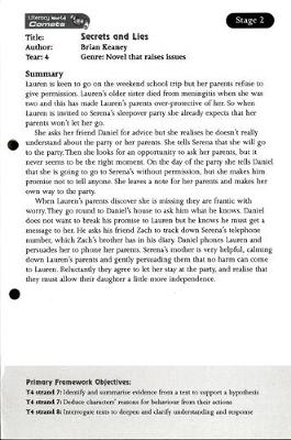 Literacy World Comets Stage 2: Secrets and Lies Guided Reading Card Framework Ed