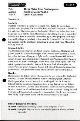 Literacy World Comets Stage 4: Three Tales from Shakespeare Guided Reading Card Framework