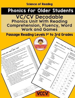 VC/CV Decodable Phonics Unit With Reading Comprehension, Fluency, Word Work and Games: Literacy for Older Students and Adults