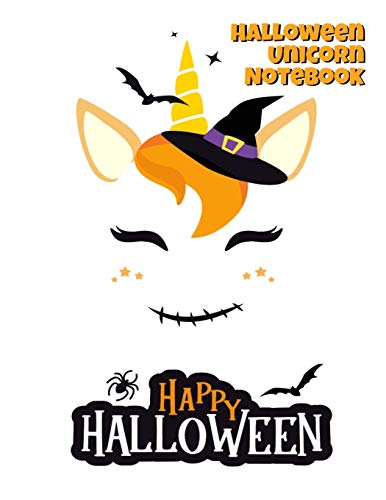 Halloween Unicorn Notebook: Journal For Kids To Write In Holiday Memory Keepsakes - 8.5"x11" Inches Notepad With 120 Interior Designed Notes Pages With Unicorns, Sparkle Stars, Witchery, Bats, Spiders Print Art Cover