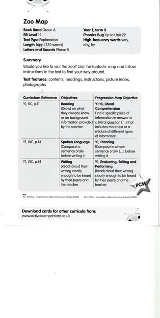 Bug Club Green A Zoo Map Guided Reading Card