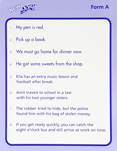 New Salford Sentence Reading Test: Test Cards A, B & C (Set of 3)