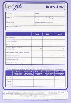 New Salford Sentence Reading Test: Record Sheet Pk10
