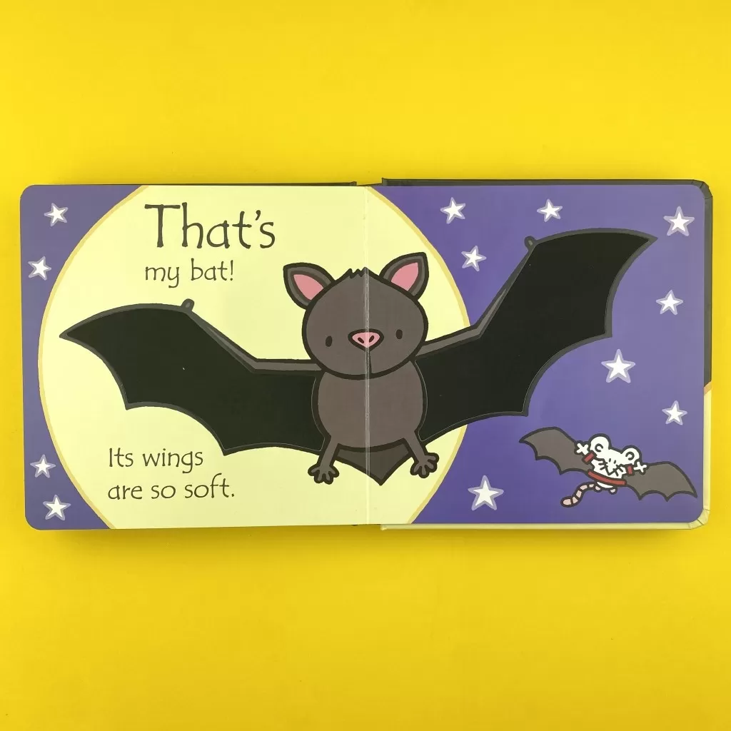 Interior spread that says: That's not my bat! Its wings are so soft.